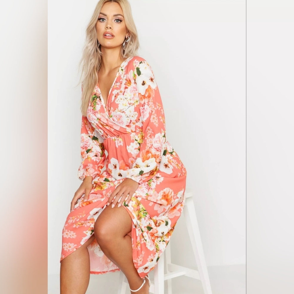 Boohoo Plus Floral Midi Dress, Plus Size 18